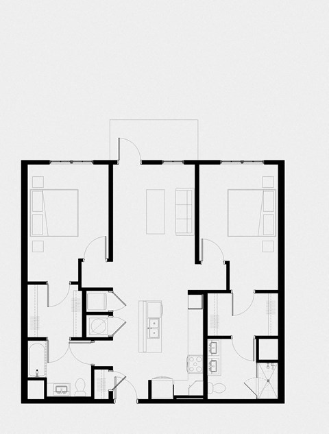 Floor plan for 2 beds, 2 baths, 1204 sqft